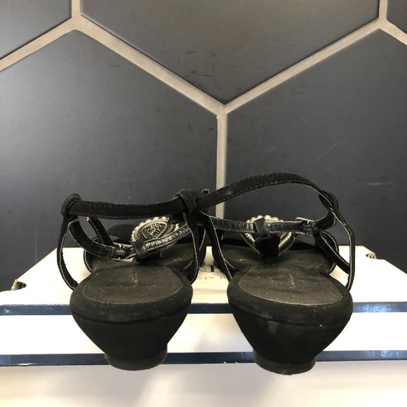 ~Used Womens Croft & Barrow Celeste Black Open Toe Flat Sandals Fancy Size 9 - Picture 4 of 7